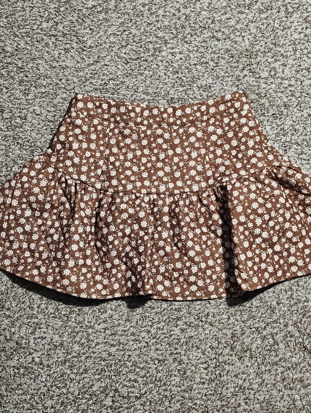 Cider Brown Quilted Floral Ruffle Mini Skirt